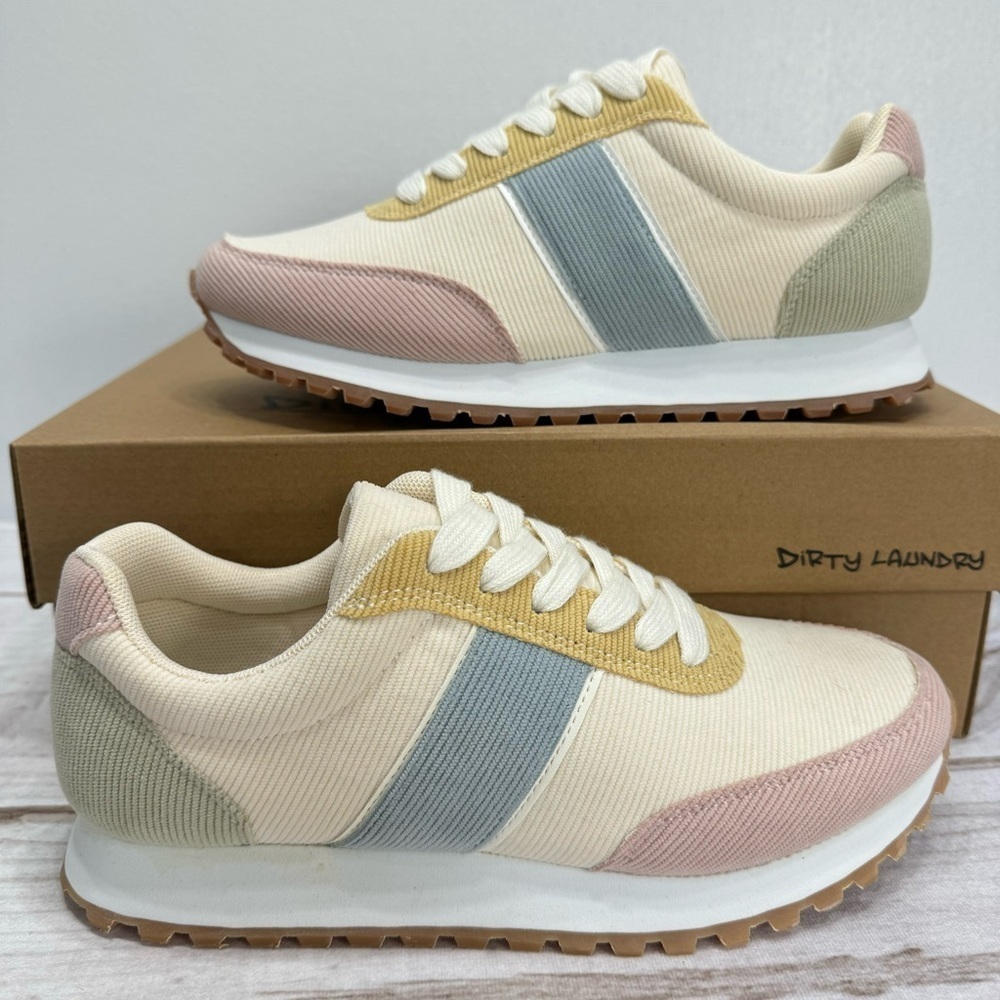 Dirty Laundry Desert Dog Sneakers Multi Pastel Corduroy Lace Up Platform NEW